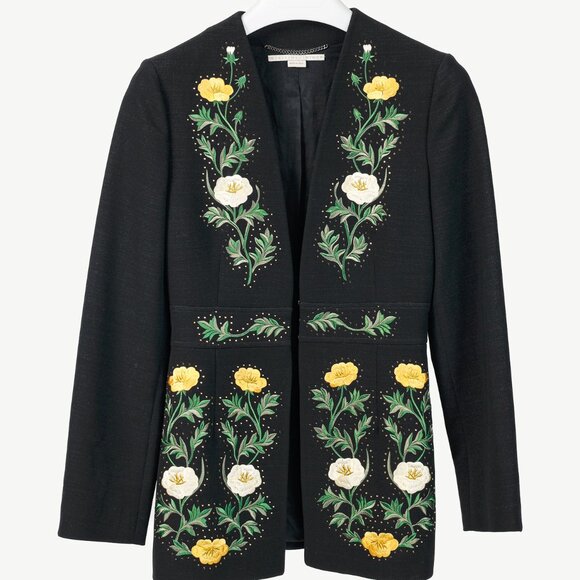 Stella McCartney Resort 2017 Black Wool Rhinestone Floral-Embroidered Blazer - Picture 2 of 13